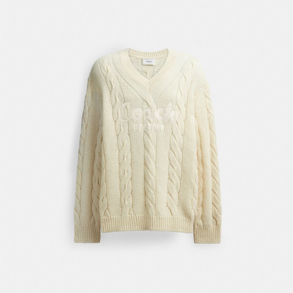 Men Coach Signature In Recycled Wool Sweaters White | CA_CH14871