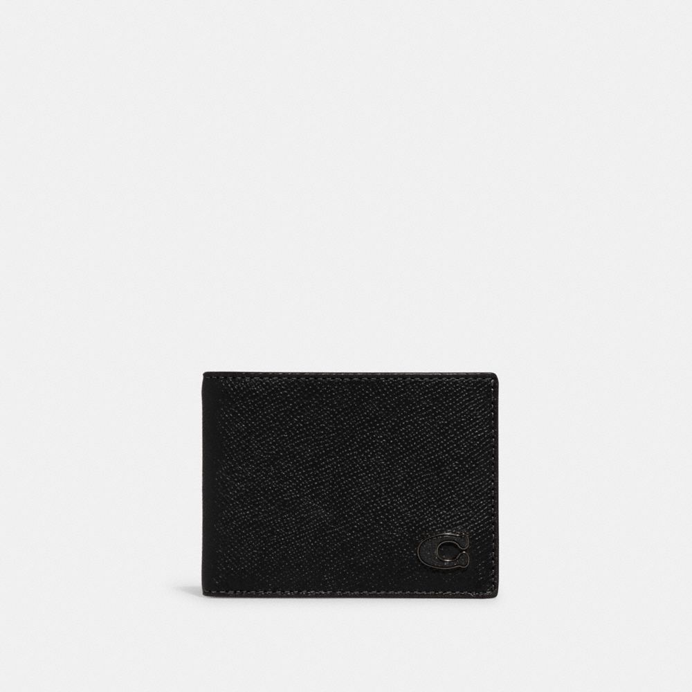 Men Coach Slim Billfold Wallet Crossgrain Leather Billfolds Black | CA_CH29126