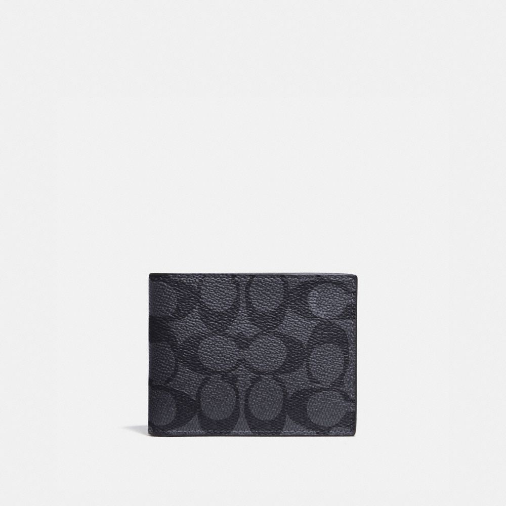 Men Coach Slim Billfold Wallet In Signature Canvas Signatureed Billfolds Grey / Black | CA_CH48123