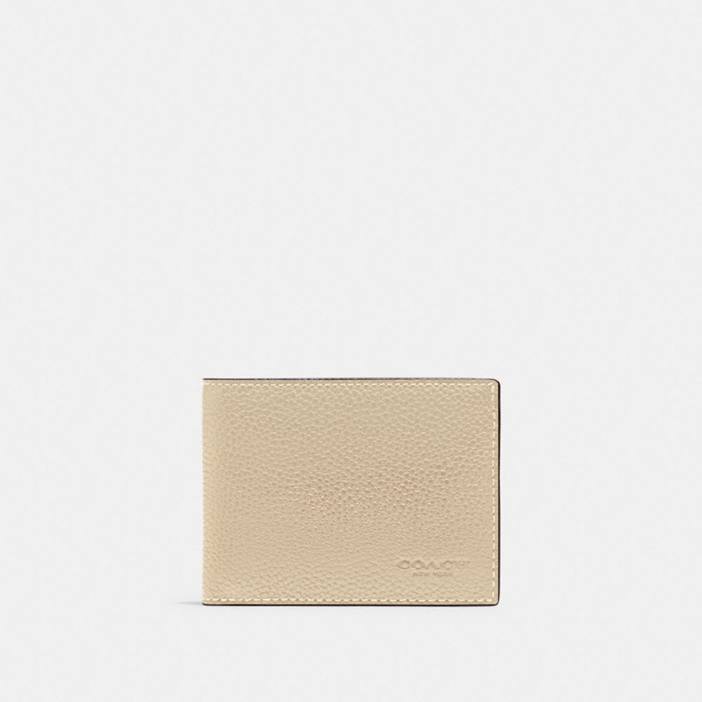 Men Coach Slim Billfold Wallet Polished Pebble Leather Billfolds White | CA_CH10569