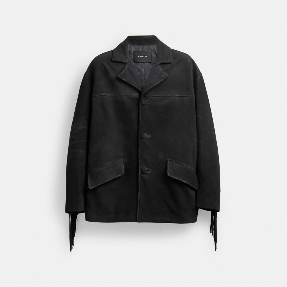 Men Coach Suede Fringe Jackets Black | CA_CH65078