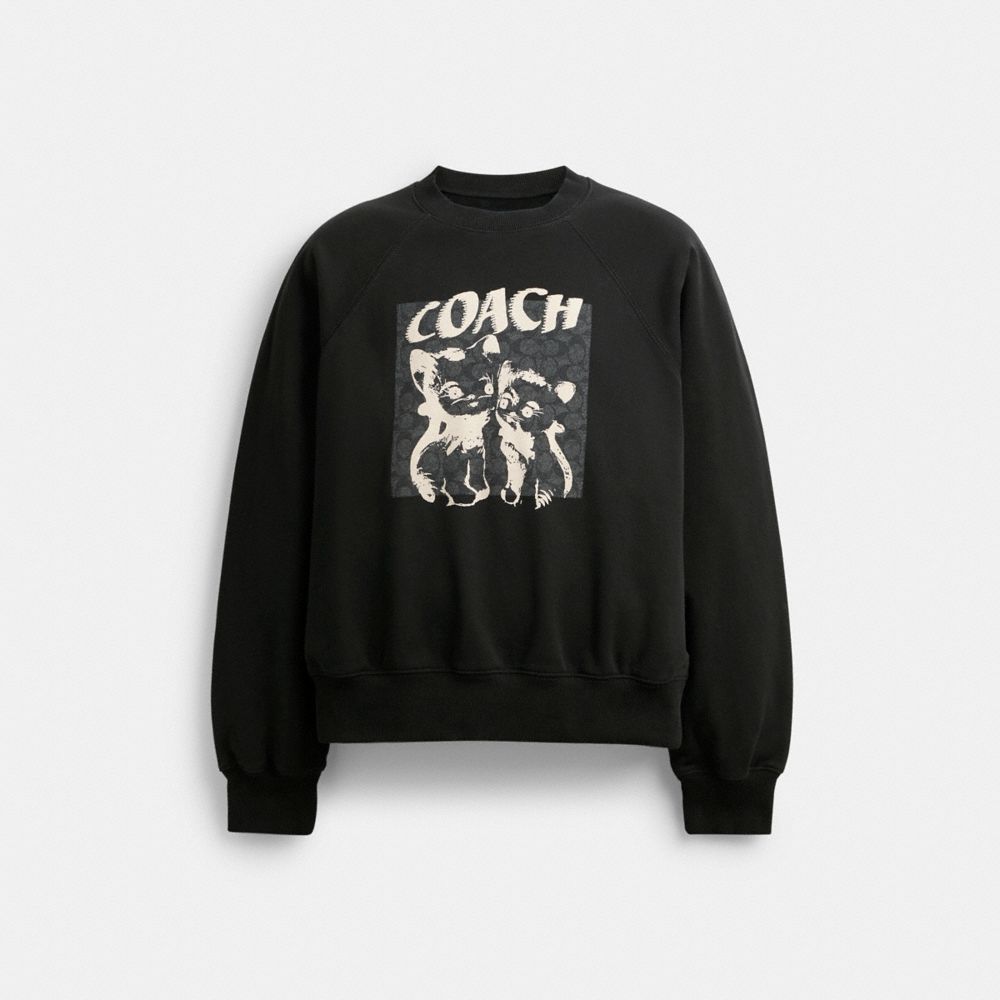 Men Coach The Lil Nas X Drop Signature Cats Crewneck Sweatshirts Black | CA_CH67313