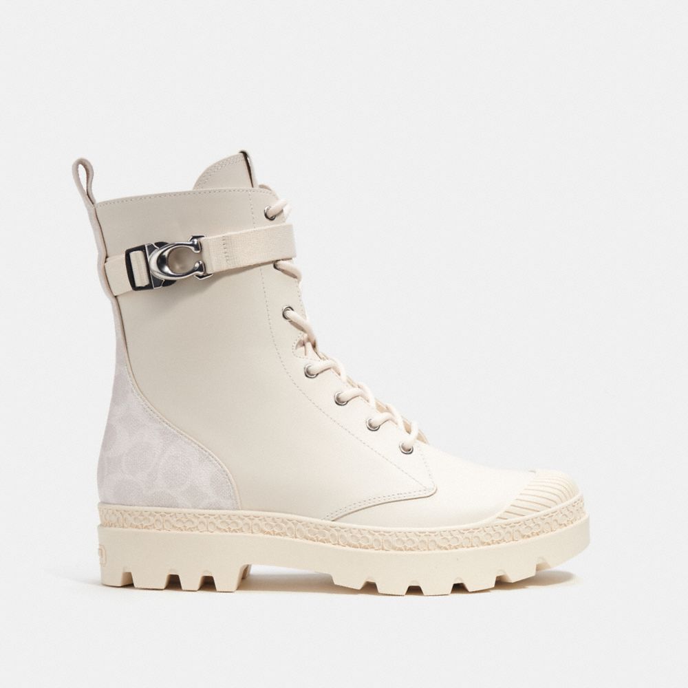 Men Coach Tucker With Signature Canvas Chalk Boots White | CA_CH84034