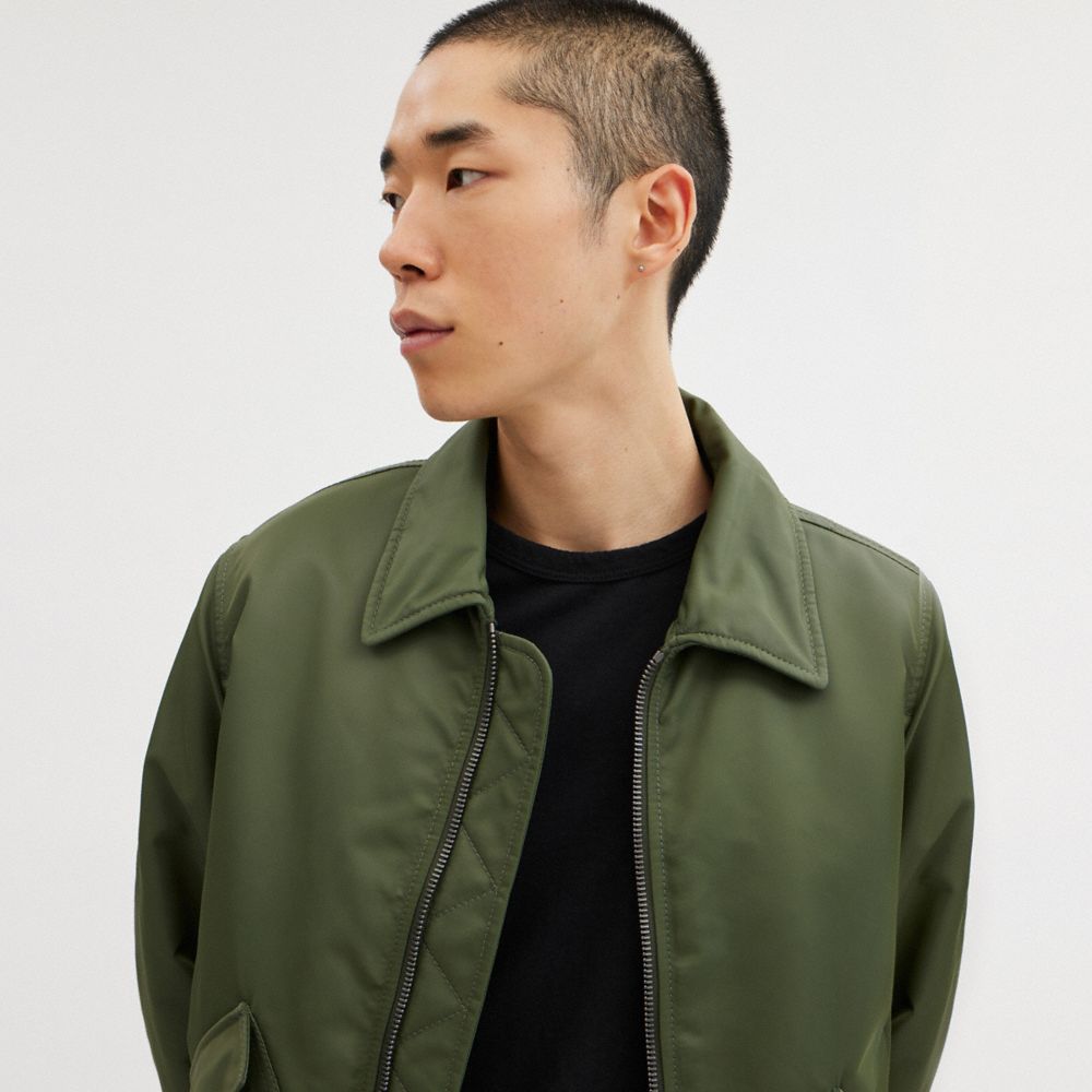 Men Coach Woven With Leather Collar Jackets Green | CA_CH33889