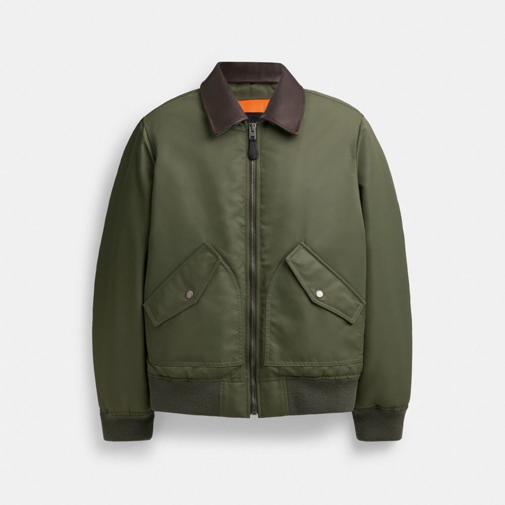 Men Coach Woven With Leather Collar Jackets Green | CA_CH33889