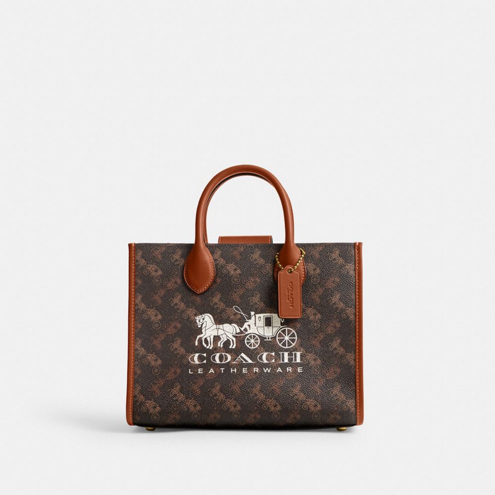 Women Coach Ace 26 With Horse And Carriage Print Brass Tote Bag Brown | CA_CH41356