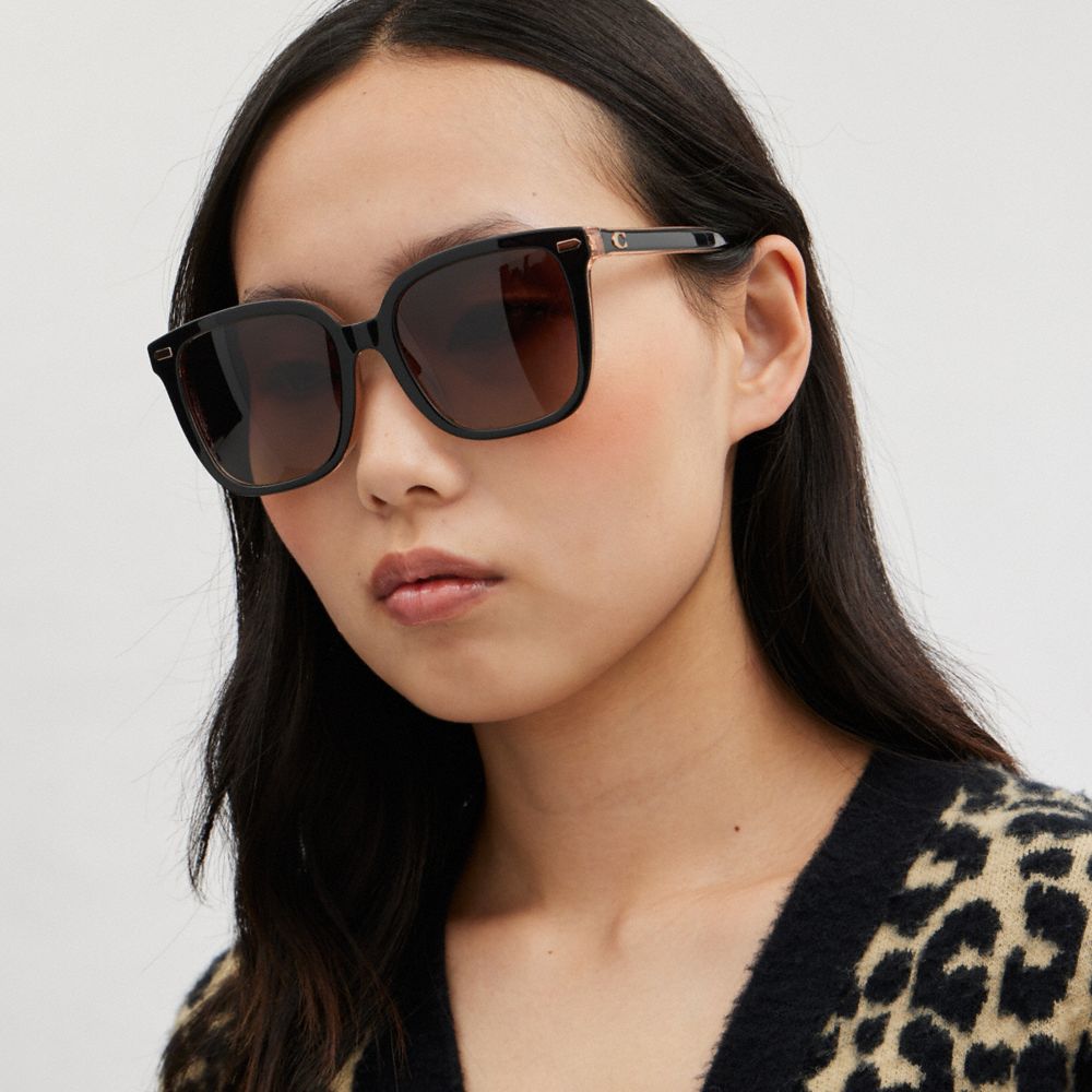 Women Coach Beveled Signature Oversized Square Sunglasses Black / Pink | CA_CH57316