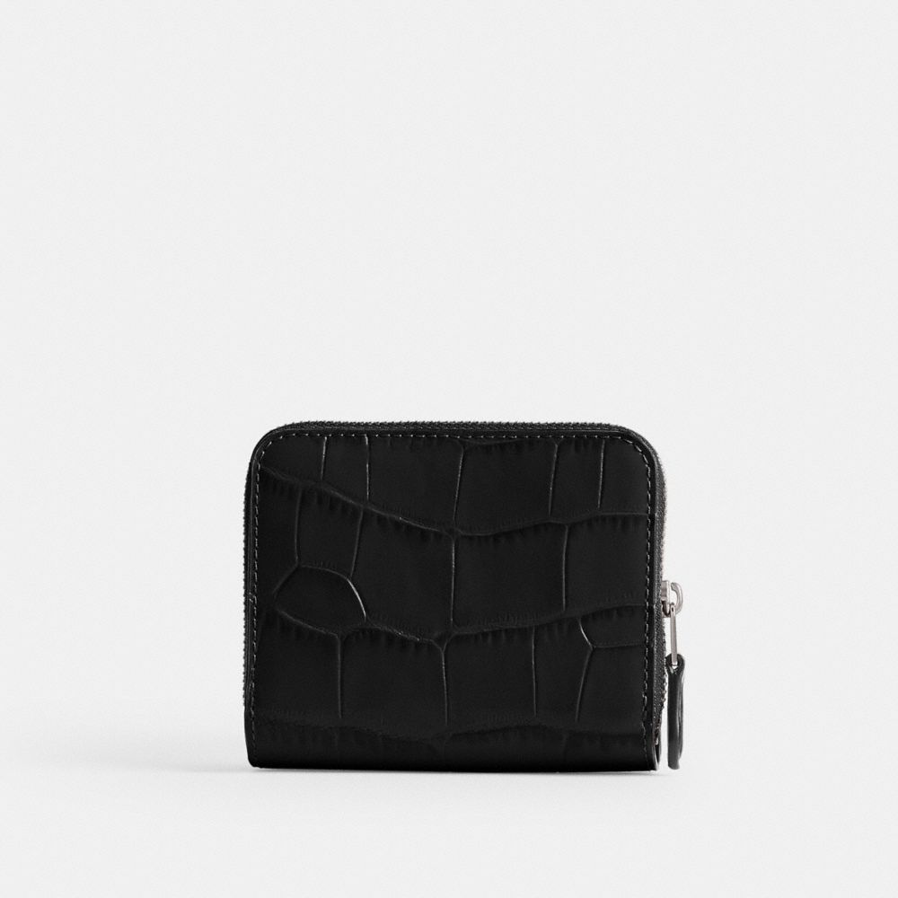 Women Coach Billfold Croc Embossed Leather Small Wallets Black | CA_CH91796