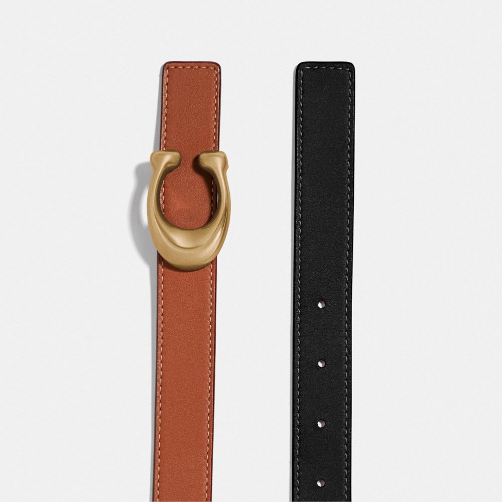 Women Coach C Hardware Reversible Belt 25 Mm Brass Belts Black | CA_CH67752