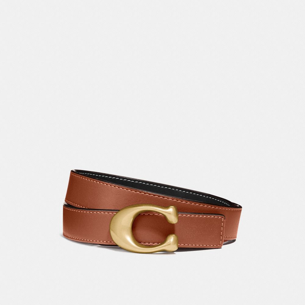 Women Coach C Hardware Reversible Belt 25 Mm Brass Belts Black | CA_CH67752