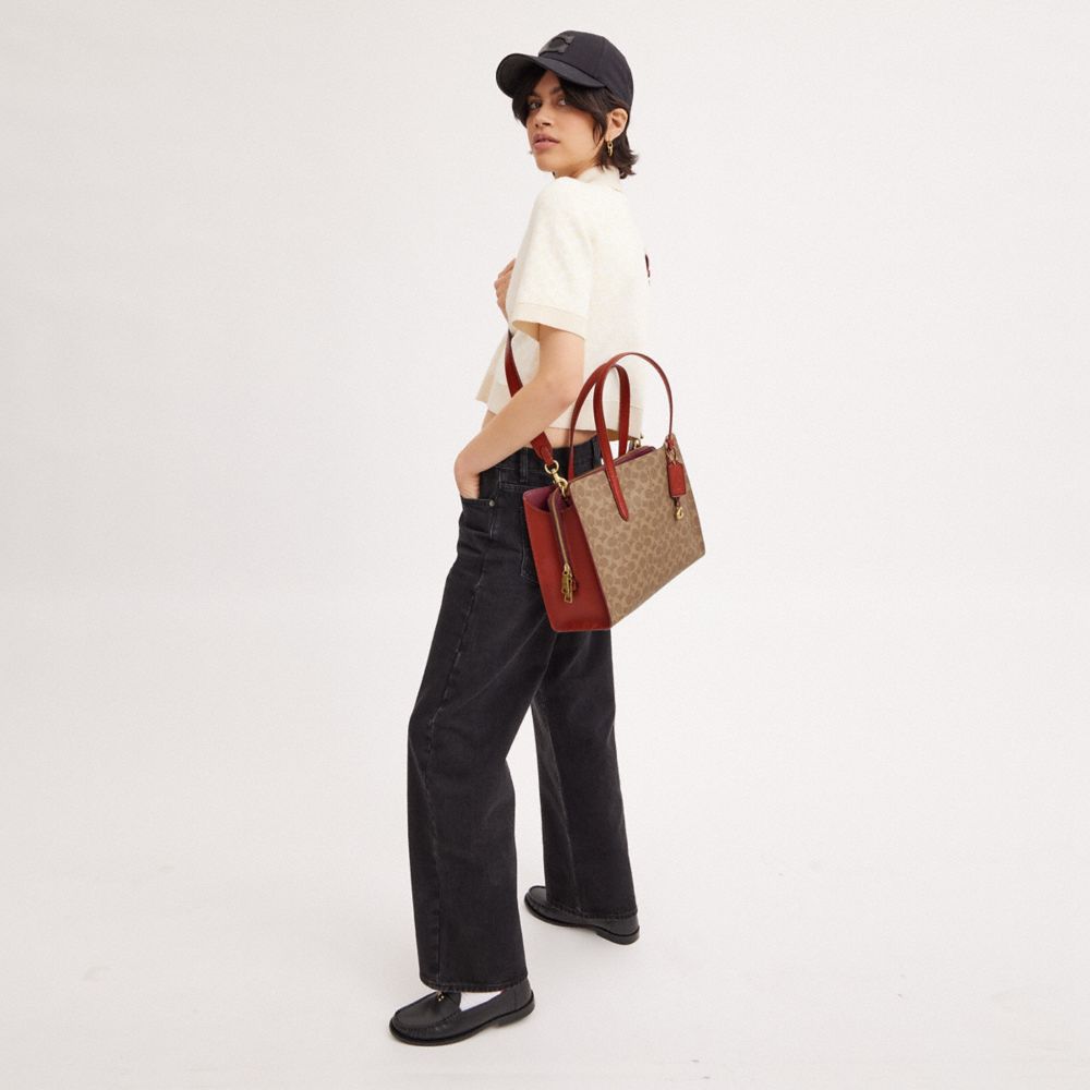 Women Coach Carter In Signature Handbag Brown / Red | CA_CH29106