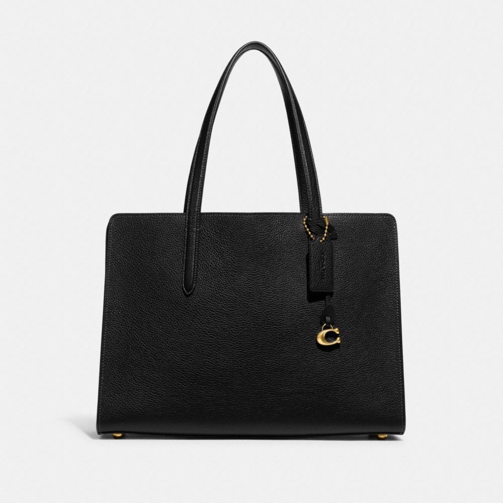 Women Coach Carter Polished Pebble Leather Handbag Black | CA_CH74406