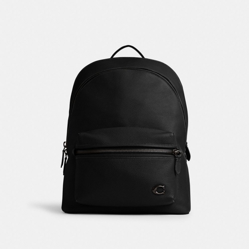 Women Coach Charter Polished Pebble Leather Backpacks Black | CA_CH87959