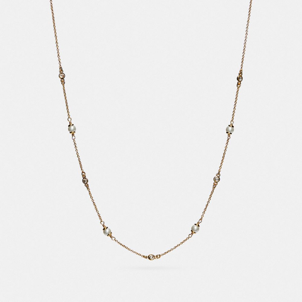 Women Coach Classic Crystal Pearl Necklace Gold | CA_CH80918