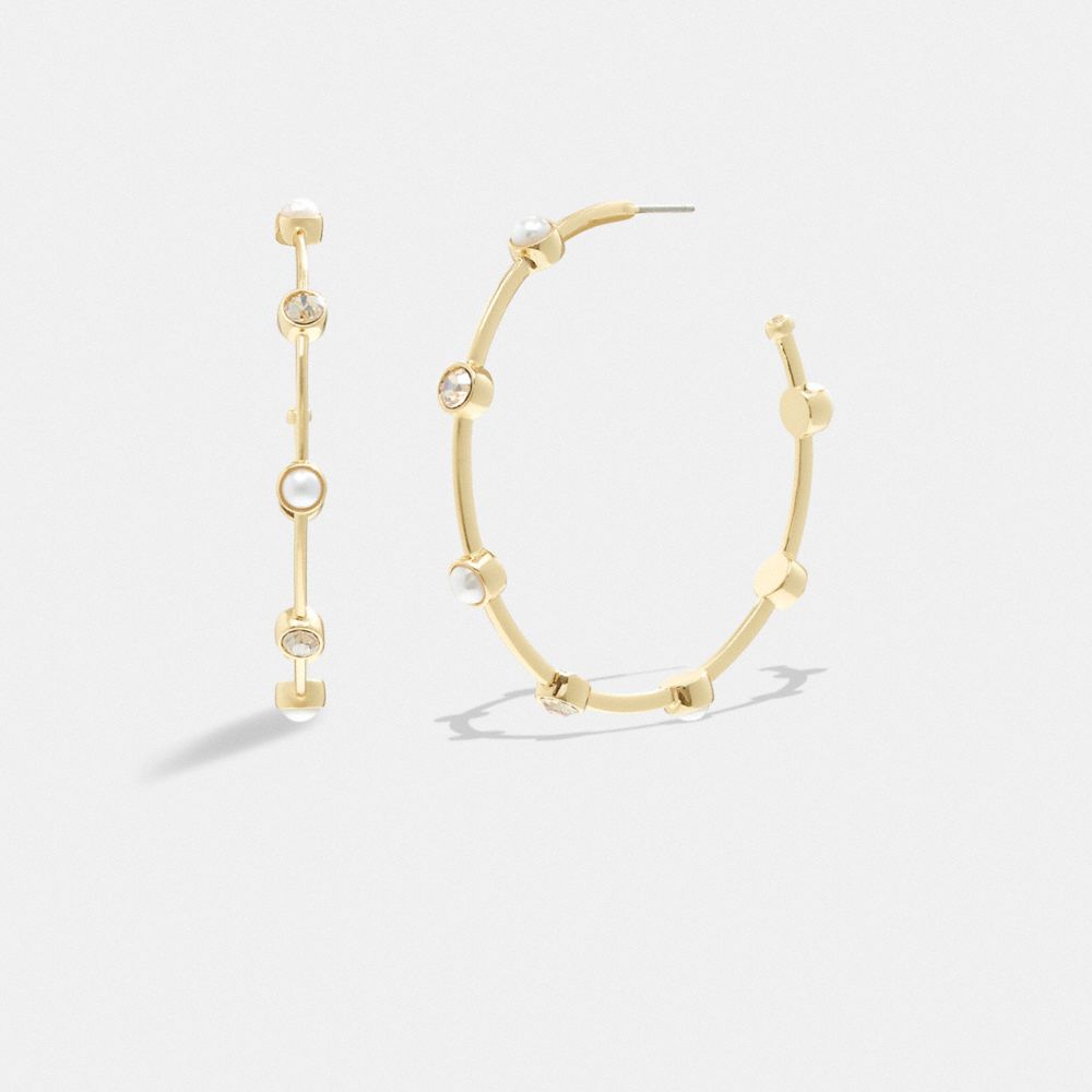 Women Coach Classic Pearl Large Hoop Earrings Gold | CA_CH65791