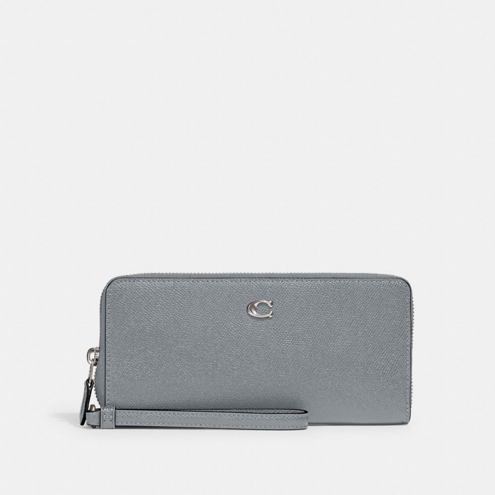 Women Coach Continental Crossgrain Leather Large Wallets Grey Blue | CA_CH89530