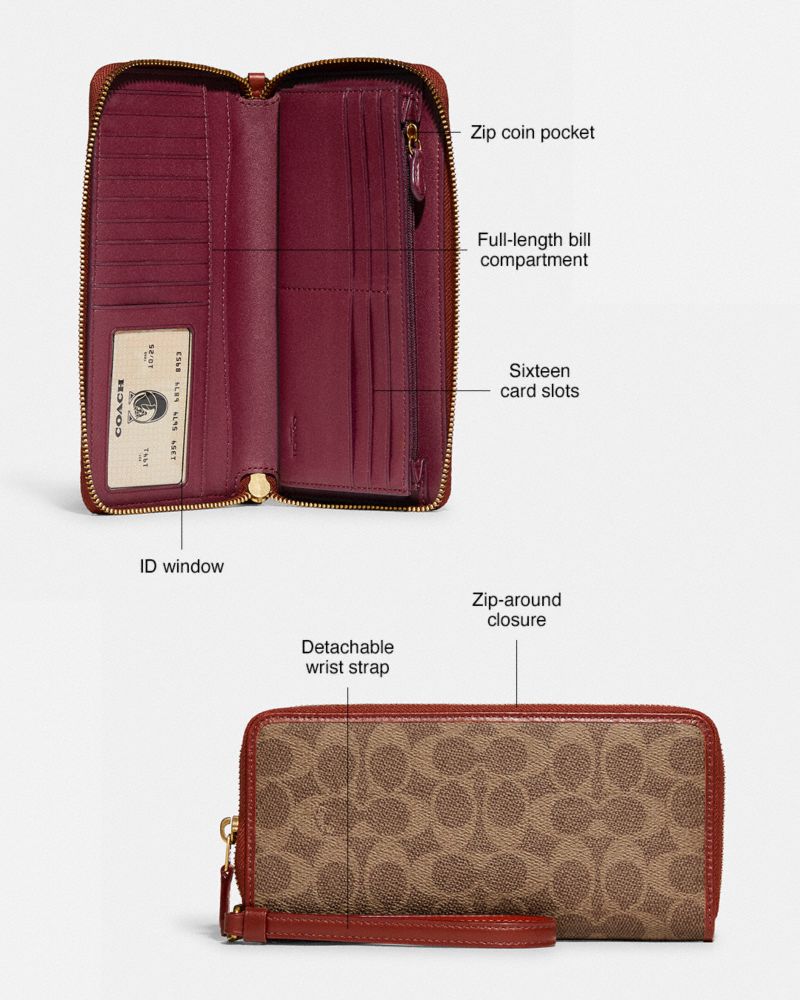 Women Coach Continental In Signature Large Wallets Brown / Red | CA_CH84175