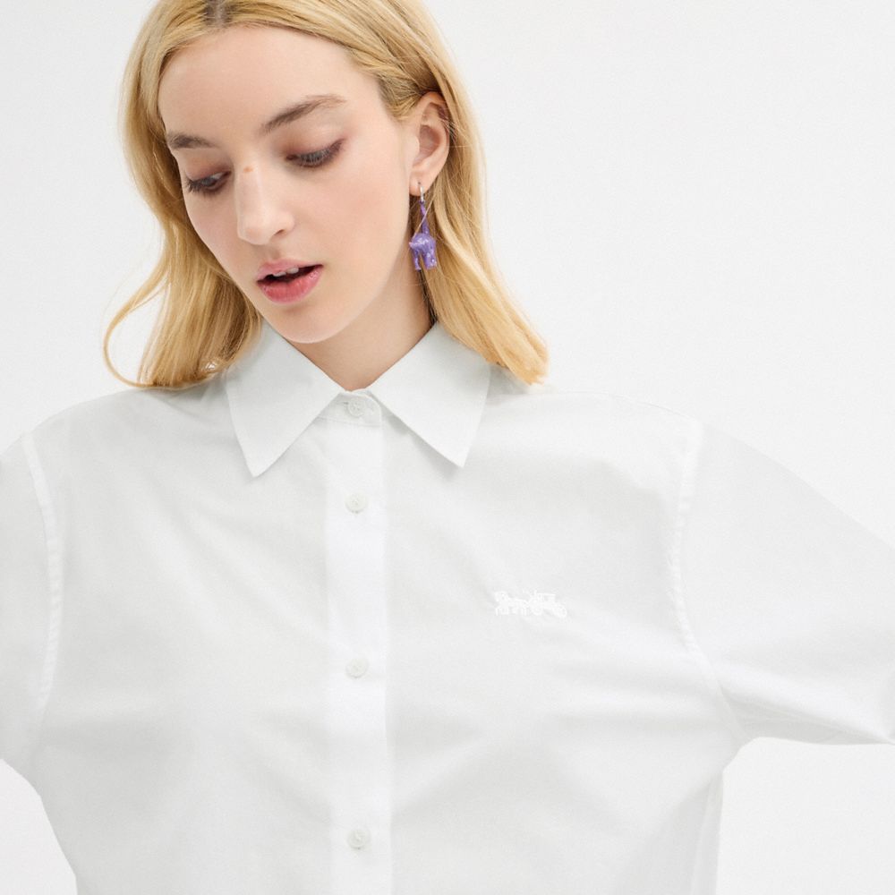 Women Coach Cropped Button Up Shirt Tops White | CA_CH83158