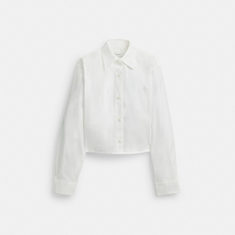 Women Coach Cropped Button Up Shirt Tops White | CA_CH83158