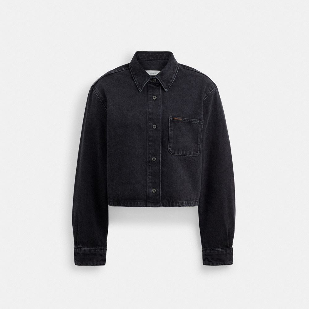 Women Coach Cropped Denim Button Down In Organic Cotton Tops Black | CA_CH50615