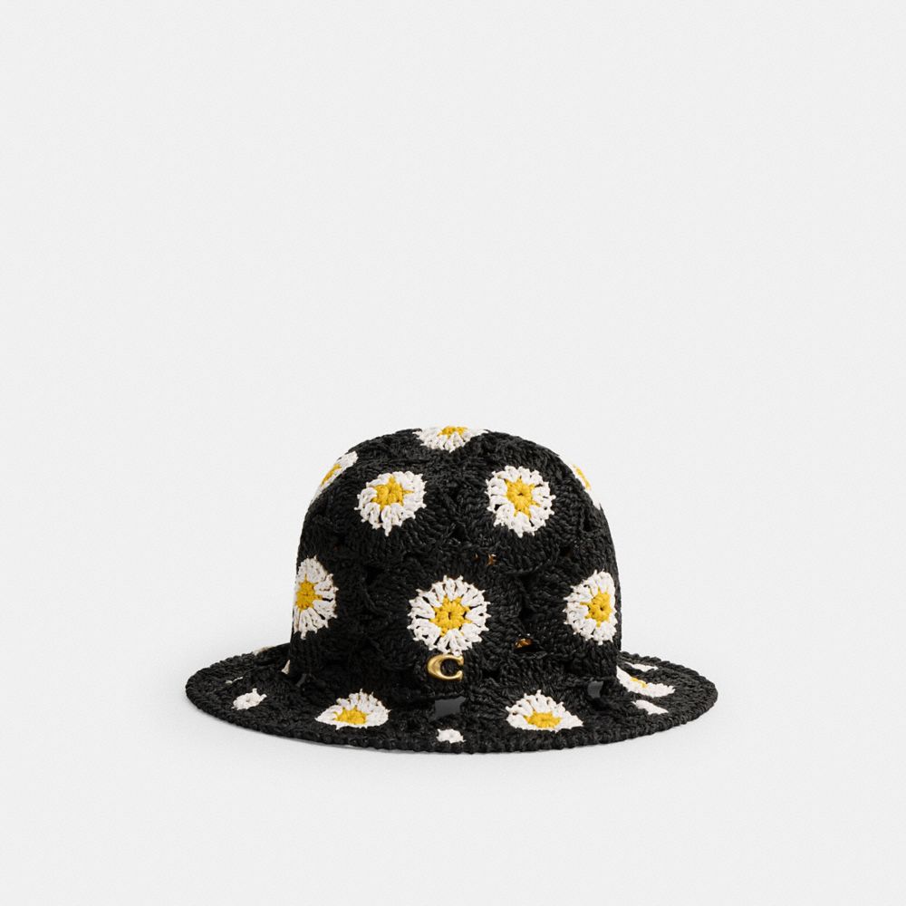 Women Coach Daisy Crochet Bucket Hats Black | CA_CH85266