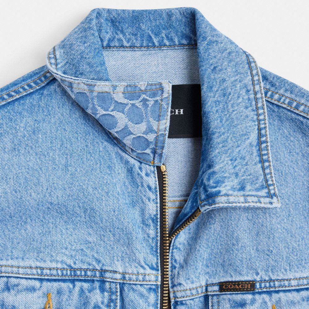 Women Coach Denim Crop In Organic Cotton Jackets Blue | CA_CH14135