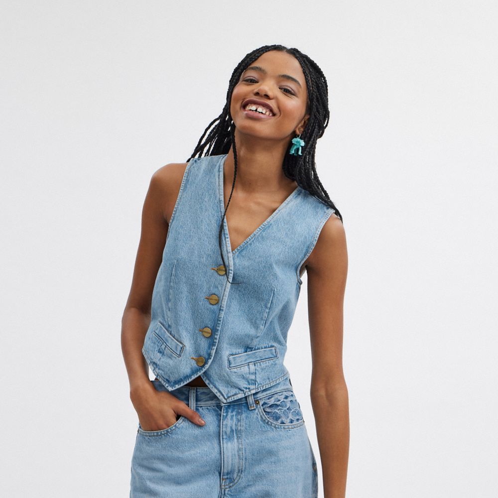 Women Coach Denim In Organic Cotton Tops Blue | CA_CH95637