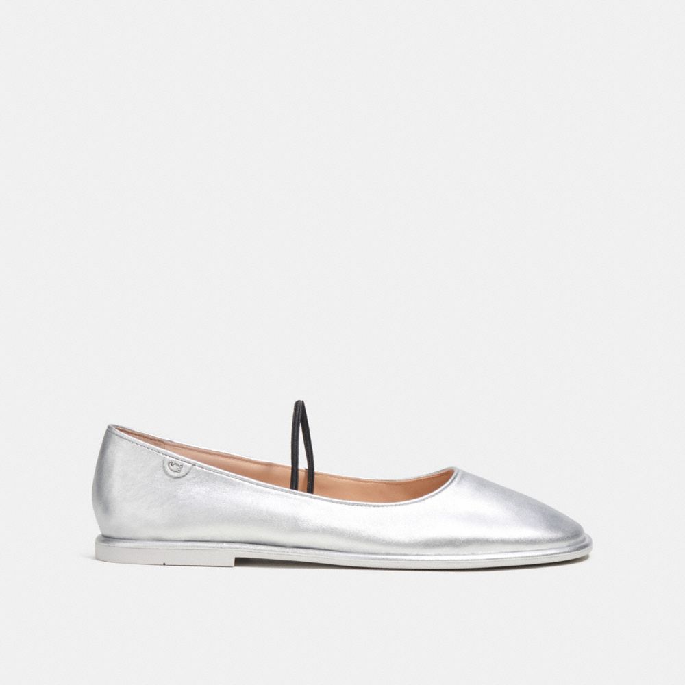 Women Coach Emilia Mary Jane In Metallic Leather Loafers Silver | CA_CH19741