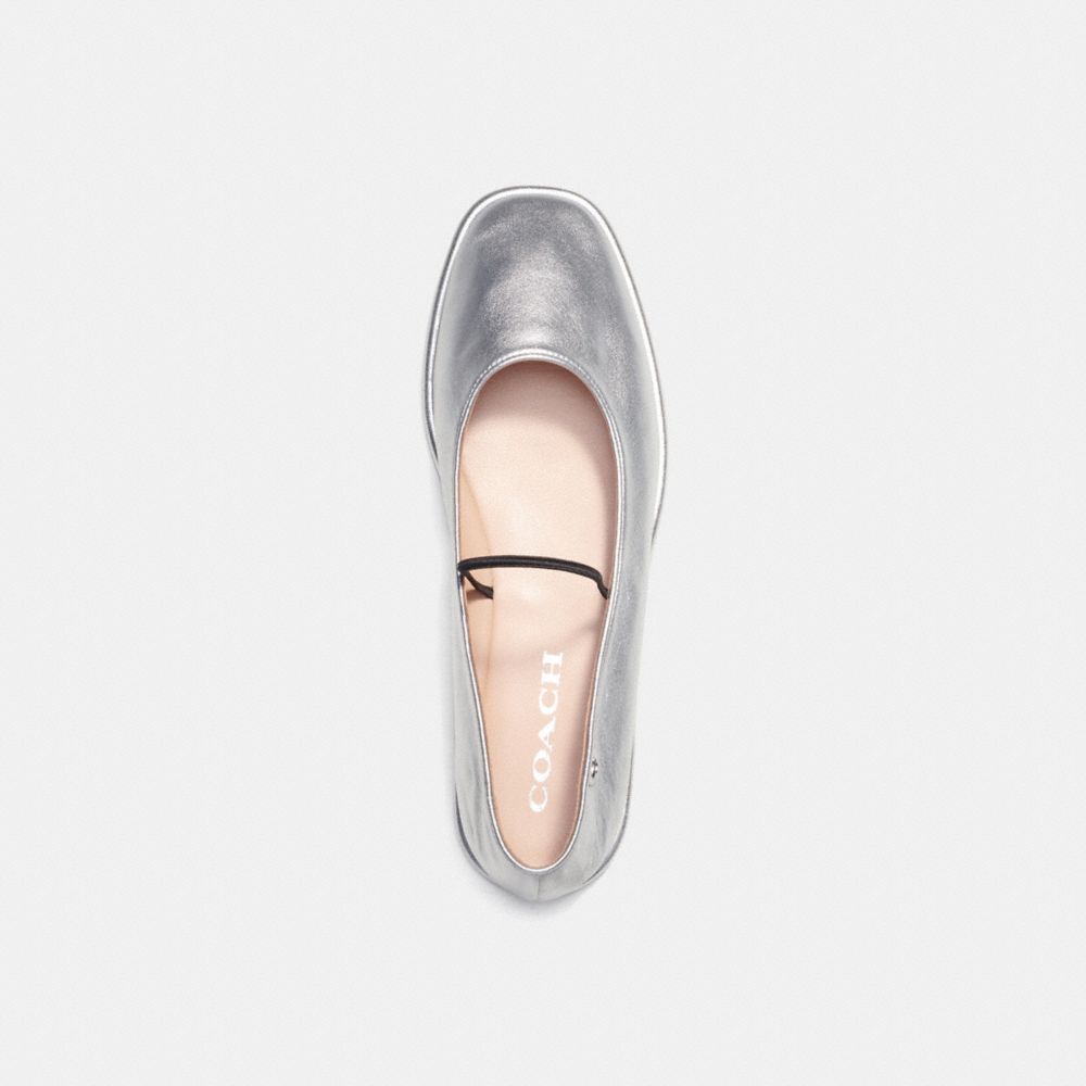 Women Coach Emilia Mary Jane In Metallic Leather Loafers Silver | CA_CH19741