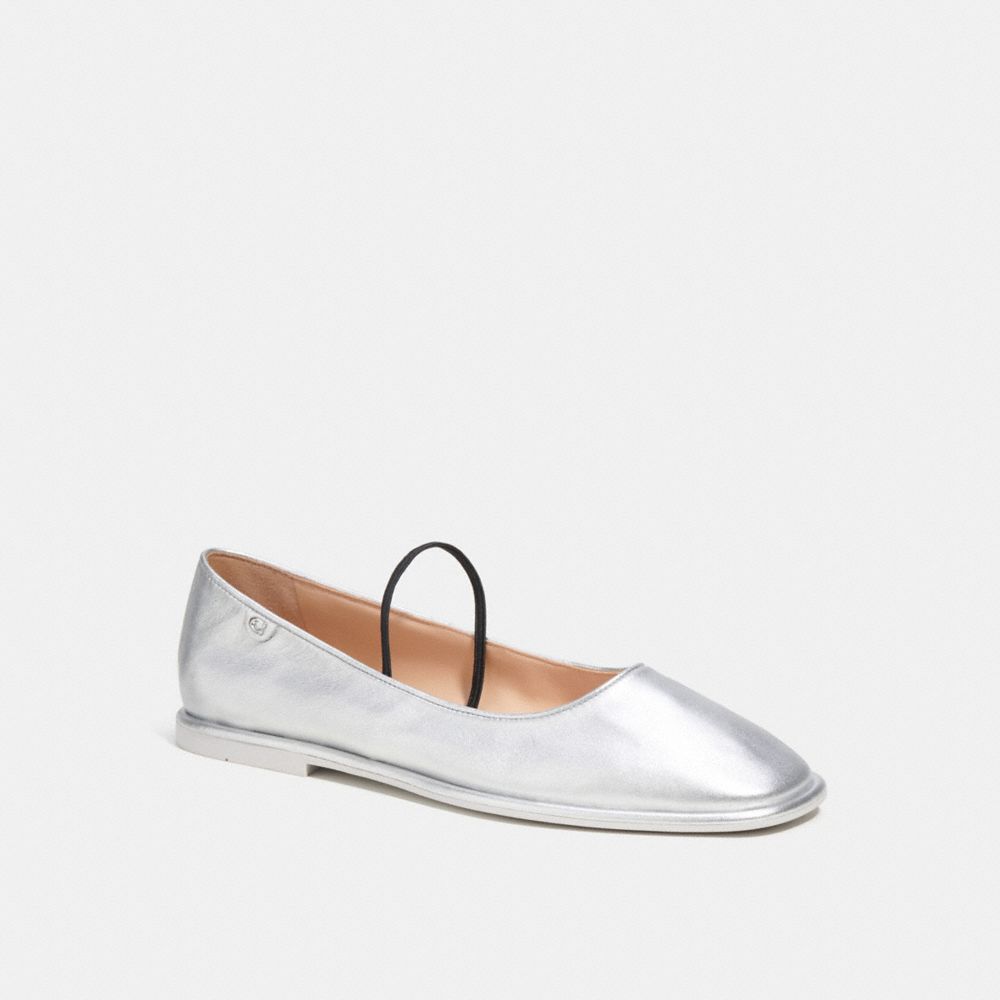 Women Coach Emilia Mary Jane In Metallic Leather Loafers Silver | CA_CH19741