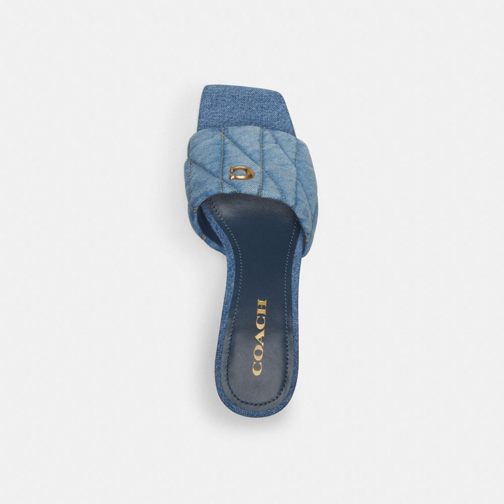 Women Coach Emma Wedge With Quilting Indigo Denim Sandals Indigo Blue | CA_CH71961