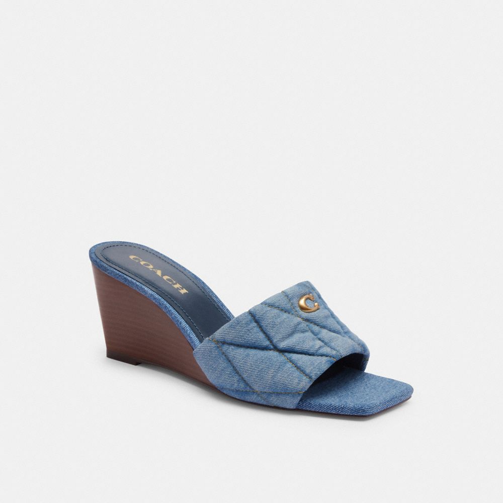 Women Coach Emma Wedge With Quilting Indigo Denim Sandals Indigo Blue | CA_CH71961