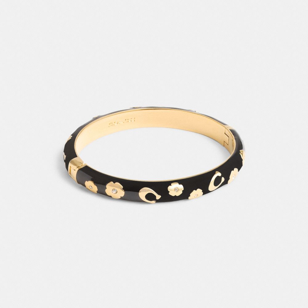 Women Coach Enamel Signature Floral Bangle Bangles Gold / Black | CA_CH64856