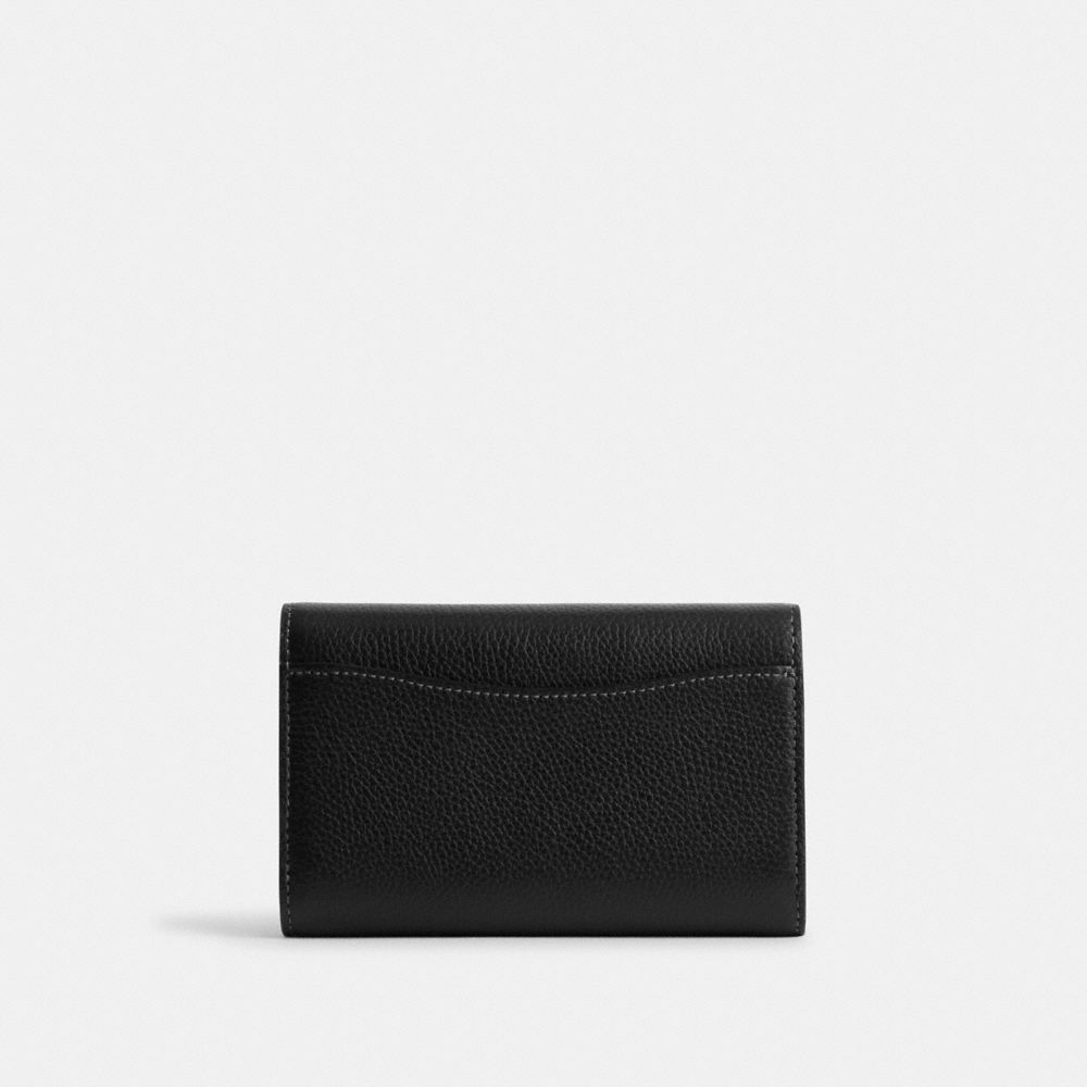 Women Coach Essential Medium Flap Brass Large Wallets Black | CA_CH64207