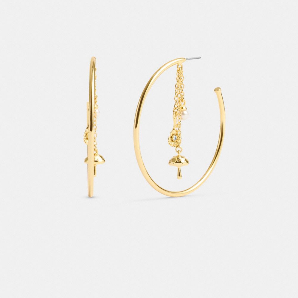 Women Coach Garden Charms Hoop Earrings Gold | CA_CH55185