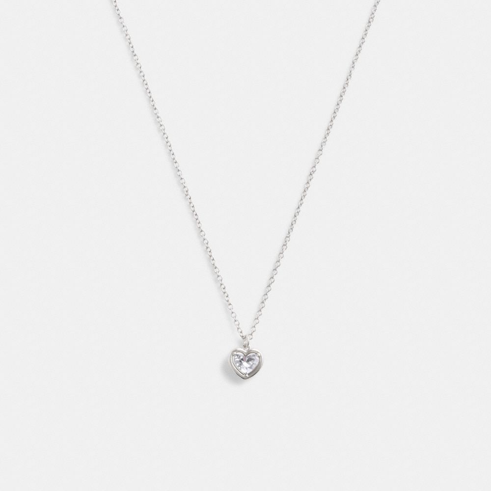 Women Coach Halo Heart Pendant Necklace Silver | CA_CH81260