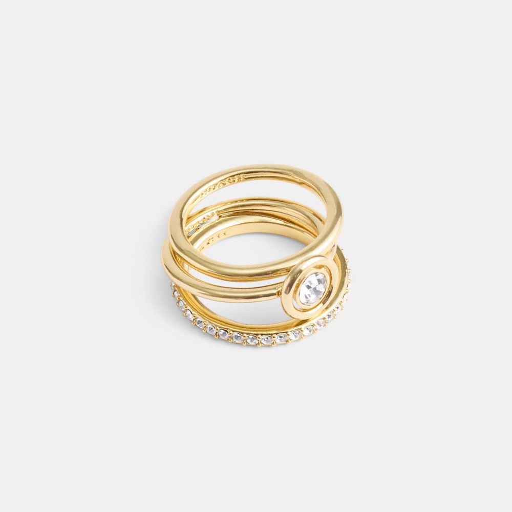 Women Coach Halo Round Set Ring Gold | CA_CH93340