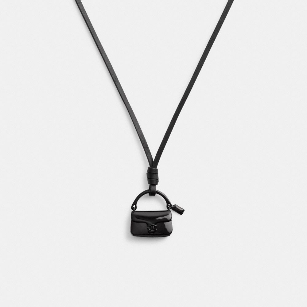 Women Coach Handbag Leather Necklace Black | CA_CH46899