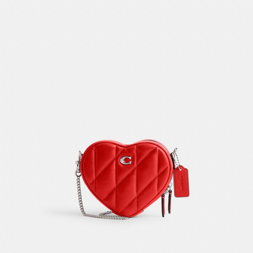 Women Coach Heart 14 With Pillow Quilting Nappa Leather Crossbody Bags Silver / Red | CA_CH15680