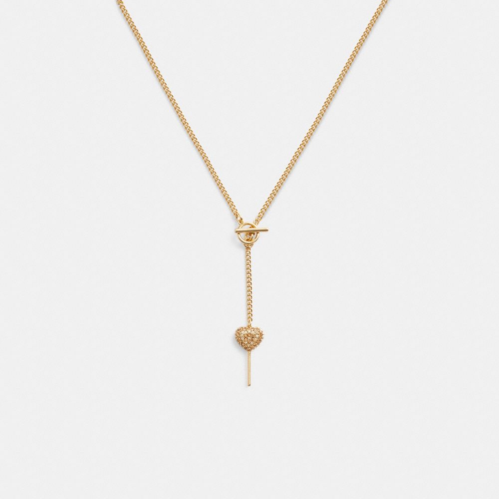 Women Coach Heart Lollipop Lariat Necklace Gold | CA_CH49549