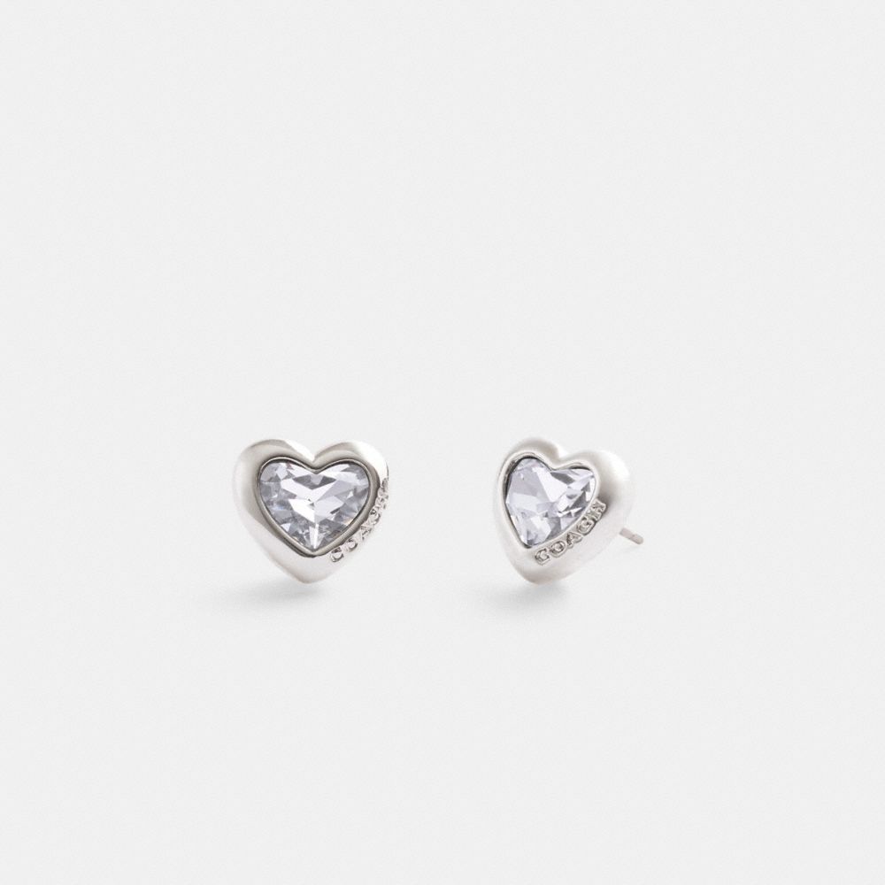 Women Coach Heart Stud & Clear Earrings Silver | CA_CH30154