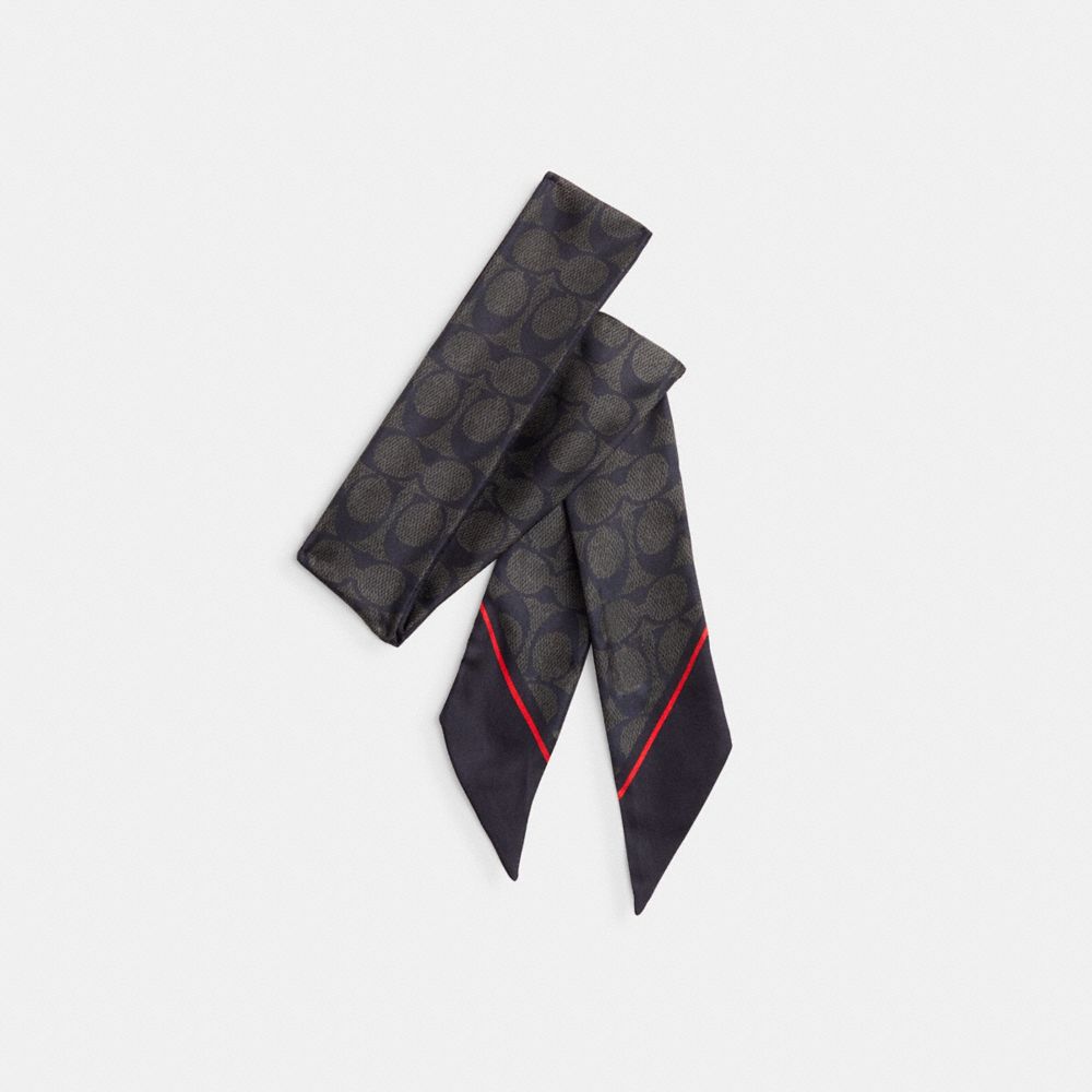 Women Coach Hearts Print Silk Skinny Scarf Black / Red | CA_CH26308