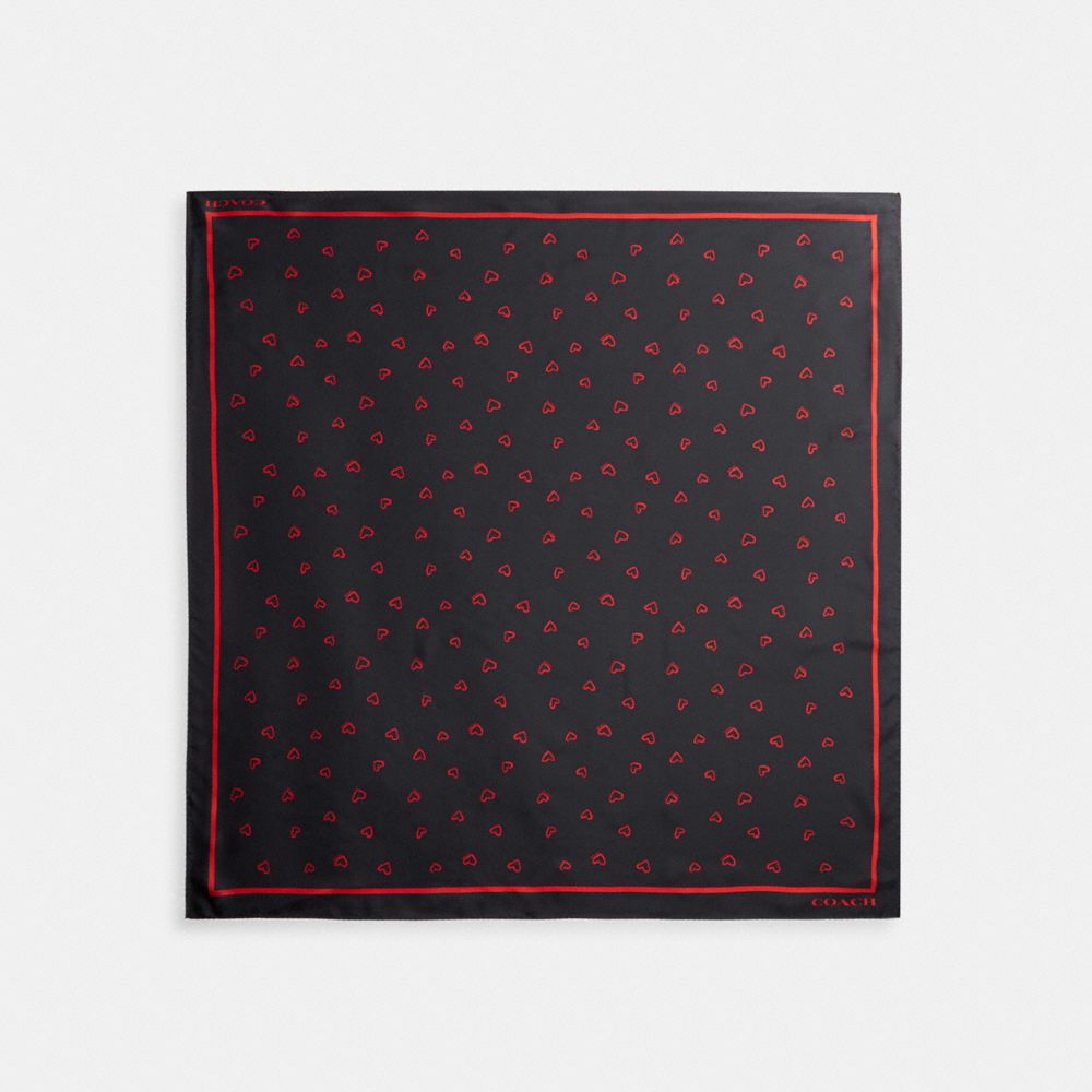 Women Coach Hearts Print Silk Square Scarf Black / Red | CA_CH19947