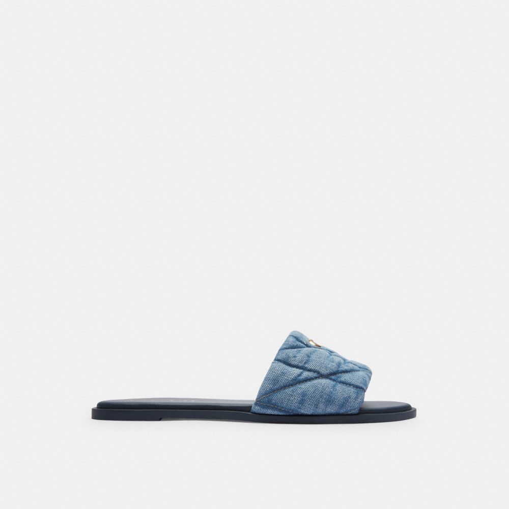 Women Coach Holly With Quilting Indigo Denim Sandals Indigo Blue | CA_CH28802