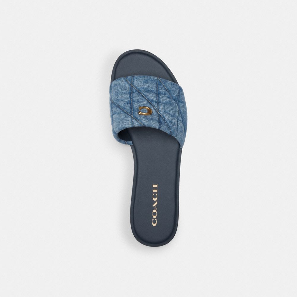 Women Coach Holly With Quilting Indigo Denim Sandals Indigo Blue | CA_CH28802