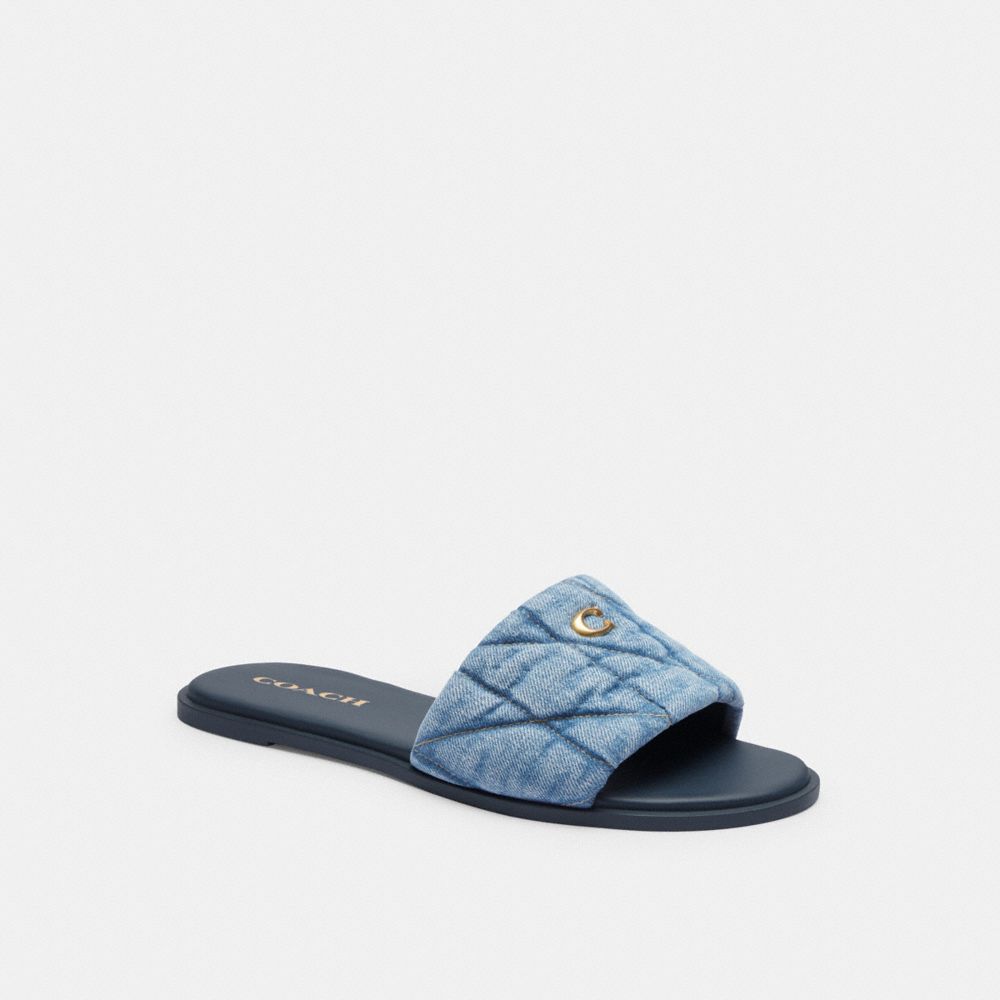 Women Coach Holly With Quilting Indigo Denim Sandals Indigo Blue | CA_CH28802