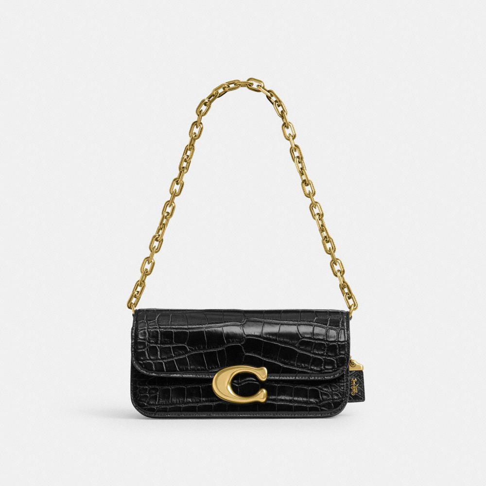 Women Coach Idol 23 In Alligator Brass Shoulder Bags Black | CA_CH75026