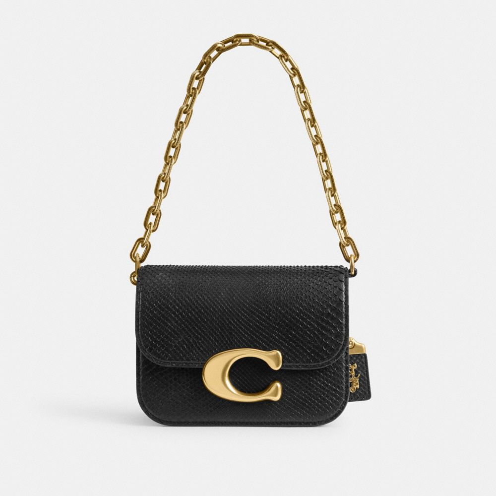 Women Coach Idol In Python Brass Shoulder Bags Black | CA_CH62381