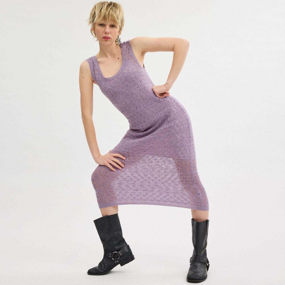 Women Coach Lace Knit Dress Purple | CA_CH65132