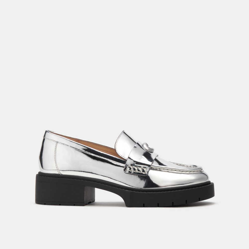 Women Coach Leah In Metallic Leather Loafers Silver | CA_CH11152